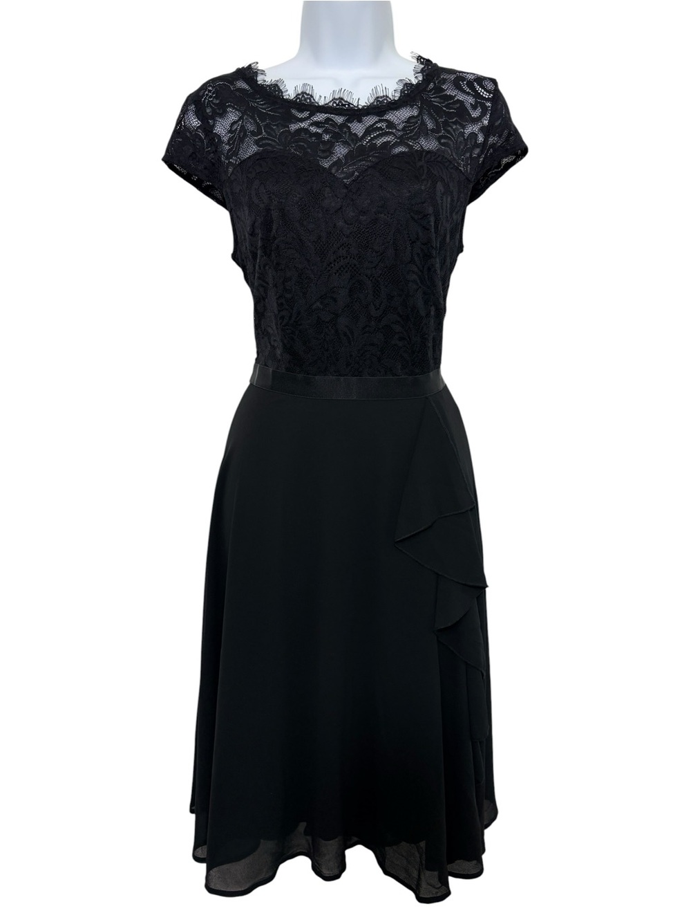 Miss May Black Lace Chiffon Midi Dress Ruffle Skirt Cocktail Gothic Formal SzM